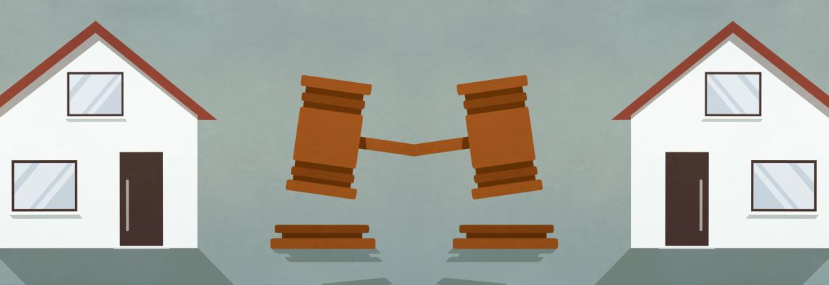 two houses and legal gavel illustration